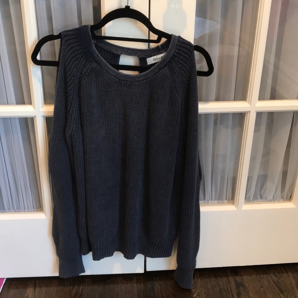 Navy blue long sleeve open cut shoulder sweater